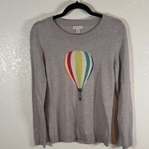 Garnet Hill Gray Hot Air Balloon Wool Crew Sweater Size XS
